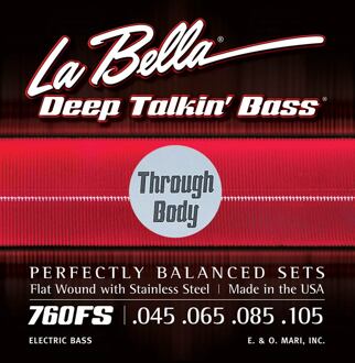 La Bella L-760FSTB snarenset elektrische basgitaar snarenset elektrische basgitaar, stainless steel flatwound, standaard, 045-065-085, thru-body