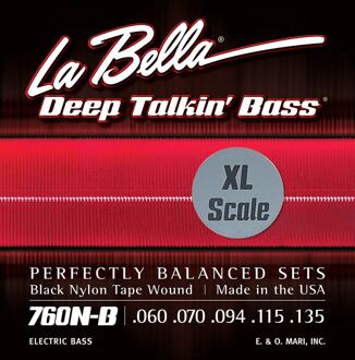 La Bella L-760NBXL snarenset elektrische basgitaar snarenset elektrische basgitaar, black nylon tape wound, 060-070-094-115-135, extra long scale