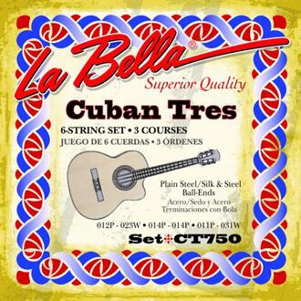La Bella L-CT750 6-string set Cuban tres, three courses, plain steel and silk&steel, ball-ends