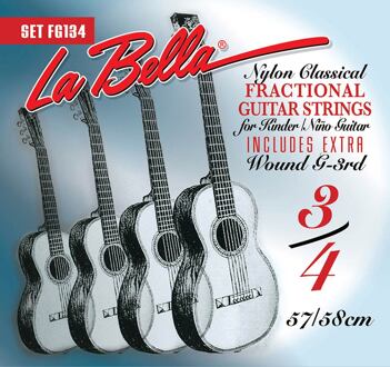 La Bella L-FG134 snarenset klassiek snarenset klassiek, 3/4 mensuur, clear nylon trebles, silverplated basses, extra G-3 (wound)