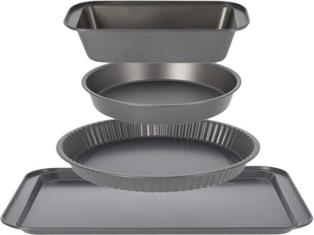 La Cucina 4-Delige set bakvormen/cakevormen met anti-aanbak laag zwart