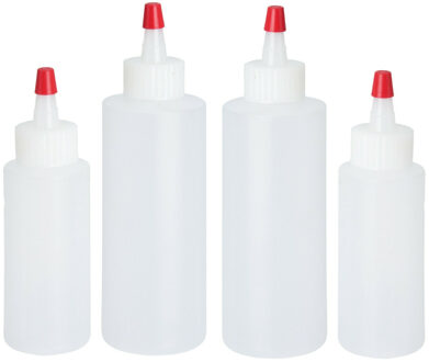 La Cucina Doseerflessen/garneerflessen - 4x - kunststof - 60 ml en 120 ml - poffertjes knijpflessen