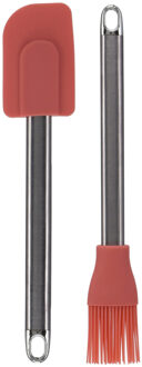 La Cucina Keukengerei set - 2-delig - pannenlikker/bakkwast - rood - rvs/siliconen