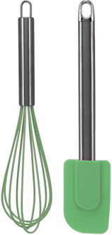 La Cucina Keukengerei set - garde/pannenlikker - groen - RVS/siliconen - Ca. 26 cm