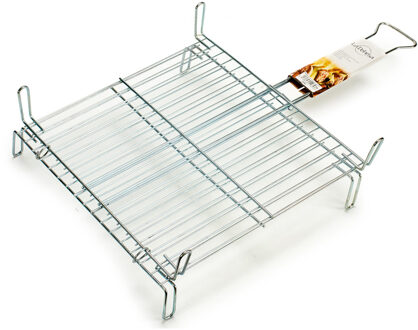 La Dehesa BBQ/barbecue braadrooster - grill verhoger - metaal - 46 x 46 x 8 cm - barbecueroosters Zilverkleurig