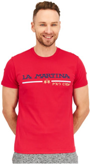 La Martina Front Print Jersey T-shirt Top La Martina , Red , Heren - 3XL
