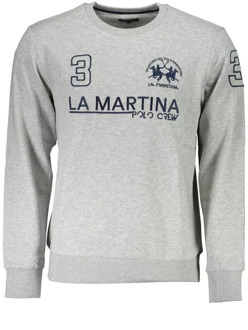 La Martina Grijze Geborduurde Crew Neck Sweater La Martina , Gray , Heren - 2Xl,Xl,M
