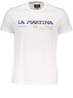 La Martina Wit Katoenen T-Shirt, Korte Mouwen, Regular Fit, Ronde Hals, Logo Print La Martina , White , Heren - 2Xl,Xl,L,M