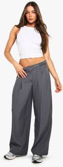 Laag Gesneden Broek Met Ceintuur En Extreem Wijde Pijpen, Charcoal - 34