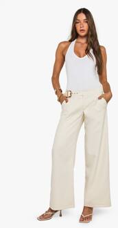 Laaggesneden Ceintuurde Broek Met Rechte Pijpen, Ecru - 44