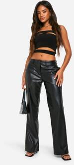 Laaggesneden Pu-Broek Met Rechte Pijpen, Black - 42