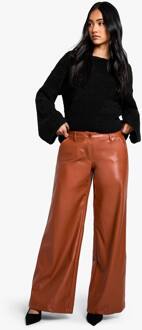 Laaggesneden Pu-Broek Met Wijde Pijpen, Dark Tan - 40