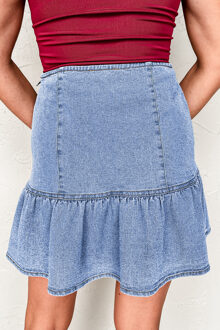 Laagjes Denim Mini Rok Met Rimpel Lichtblauw
