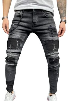 Laamei Jeans Mannen Verontruste Stretch Ripped Biker Jeans Mannen Hip Hop Slim Fit Gaten Punk Denim Jeans Katoenen Broek rits Jeans Xxxl