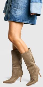 Laarzen Met Stilettohak Tot Halverwege De Kuit In Nep Suède, Grey - 37