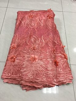 Laatste Franse Nigeriaanse Veters Stoffen Tulle Afrikaanse Veters Stof Bruiloft Afrikaanse Franse Tulle Lace ALC-Z011 perzik