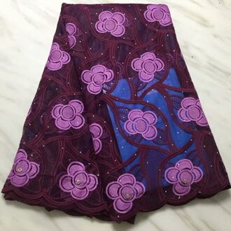 Laatste Royal Blue Nigeriaanse Kant Stof met Kralen Franse Afrikaanse Netto Kant Stof Voor Afrikaanse Feestjurk donker Jujube