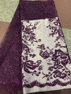 Laatste Sliver Afrikaanse Kant Stof Geborduurde Nigeriaanse Veters Franse Tulle Lace Stof Kralen Voor Wedding Party paars