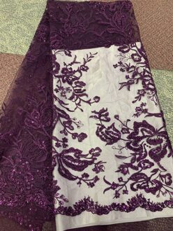 Laatste Sliver Afrikaanse Kant Stof Geborduurde Nigeriaanse Veters Franse Tulle Lace Stof Kralen Voor Wedding Party paars