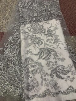 Laatste Sliver Afrikaanse Kant Stof Geborduurde Nigeriaanse Veters Franse Tulle Lace Stof Kralen Voor Wedding Party