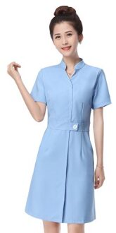 Lab Jurk Ziekenhuis Arts Verpleegster Uniform Vrouwen Korte Mouw Medische Uniform Kledij Schoonheidssalon SPA Mode Werkkleding Uniform licht blauw / L