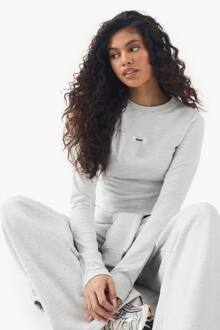 Label Lange Mouw Getailleerde Top, Ash Grey