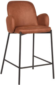 LABEL51 Barkruk Jari - Cognac Microvezel - Zwart Metaal Bruin