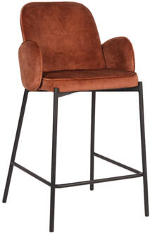 LABEL51 Barkruk Jari - Rust Velours - Zwart Metaal Bruin