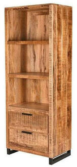 LABEL51 Boekenkast Glasgow - Rough Mangohout - Zwart Metaal Bruin