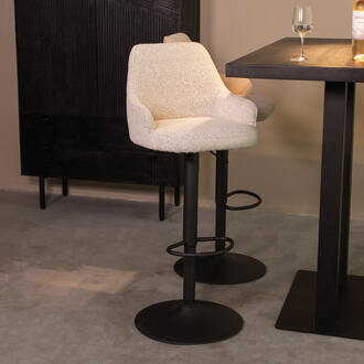 LABEL51 Draaibare Barkruk 'Fender' Bouclé, kleur Wit (zithoogte 64-84cm) Champagne