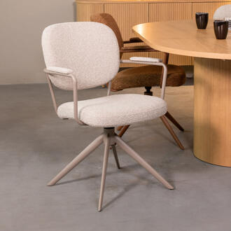 LABEL51 Draaibare Eetkamerstoel 'Basel' Bouclé, kleur Naturel Naturel/Taupe