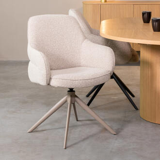 LABEL51 Draaibare Eetkamerstoel 'Bern' Bouclé, kleur Naturel Naturel/Taupe