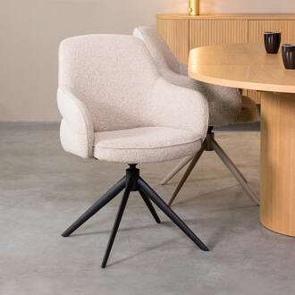 LABEL51 Draaibare Eetkamerstoel 'Bern' Bouclé, kleur Naturel Naturel/Zwart