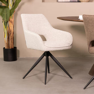 LABEL51 Draaibare Eetkamerstoel 'Finley' Bouclé, kleur Champagne