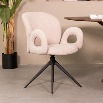 LABEL51 Draaibare Eetkamerstoel 'Neo' Met zwart frame, Bouclé, kleur Naturel Naturel/Zwart