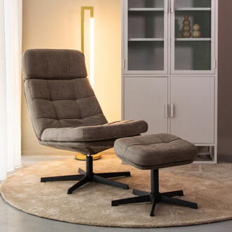 LABEL51 Draaifauteuil 'Alvar' Met hocker, Micro suede, kleur Taupe
