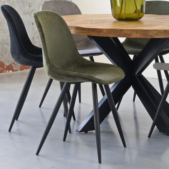 LABEL51 Eetkamerstoel Capri - Army Fluweel - Zwart Metaal Groen