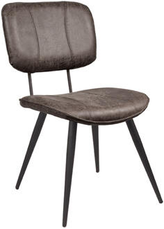 LABEL51 Eetkamerstoel Fos - Antraciet Leder - Zwart Metaal Grijs