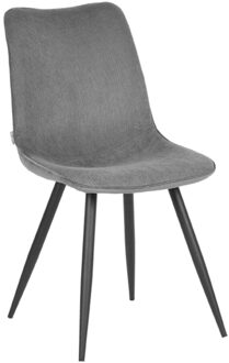 LABEL51 Eetkamerstoel Jort - Donkergrijs Ribcord - Zwart Metaal