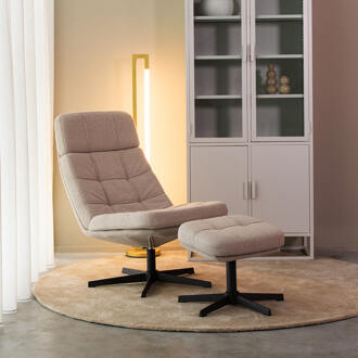 LABEL51 Fauteuil 'Alvar' Met hocker, Bouclé, kleur Naturel