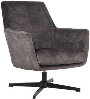 LABEL51 Fauteuil Toby - Antraciet Velours - Zwart Metaal Grijs