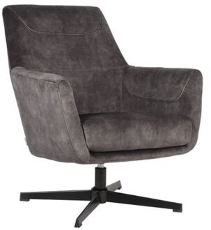 LABEL51 Fauteuil Toby - Antraciet Velours - Zwart Metaal Grijs