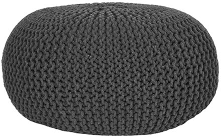 LABEL51 Poef Gebreid | L - Antraciet Katoen Grijs
