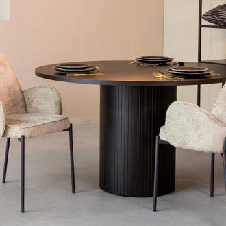 LABEL51 Ronde Eettafel 'Oliva' Zwart Eiken, 130cm - 130 cm