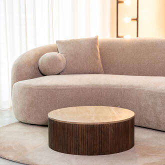 LABEL51 Ronde Salontafel 'Ribble' Travertin en hout, 70cm Espresso - 70 cm