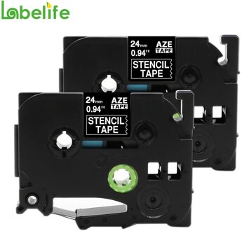 Labelife 2 Pack STE151 Zwarte Stempel Stencil Cassette Tape 24 Mm X 3 M (STE-151 ST-151 ST151 Tape) voor Brother P-Touch Pt Printers