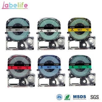 Labelife 6 Pack Combo 18 Mm ST18K SS18K SC18Y SC18R SC18B SC18G Label Cassette Vullingen Compatibel Epson Labelworks
