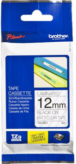 Labeltape Brother P-touch TZE-M31 12mm zwart op mat transparant