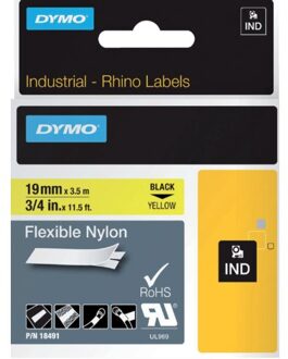 Labeltape Dymo Rhino 18491 nylon 19mmx3.5m zwart op geel