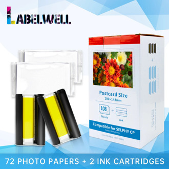 Labelwell Color Ink and Paper Set for Canon Selphy Compact Photo Printer CP1200 CP1300 CP910 CP900 KP 108IN KP-36IN Cartridge